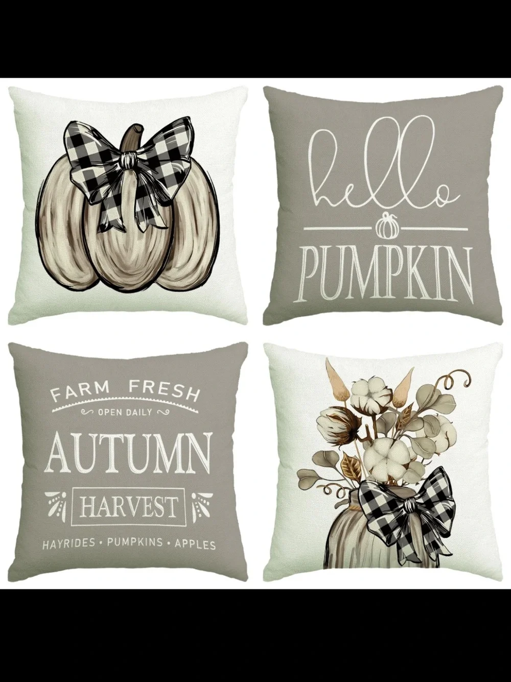 NWT- Fall Pumpkin Decorative LINEN Throw Pillow Covers Set of 4- 18x18